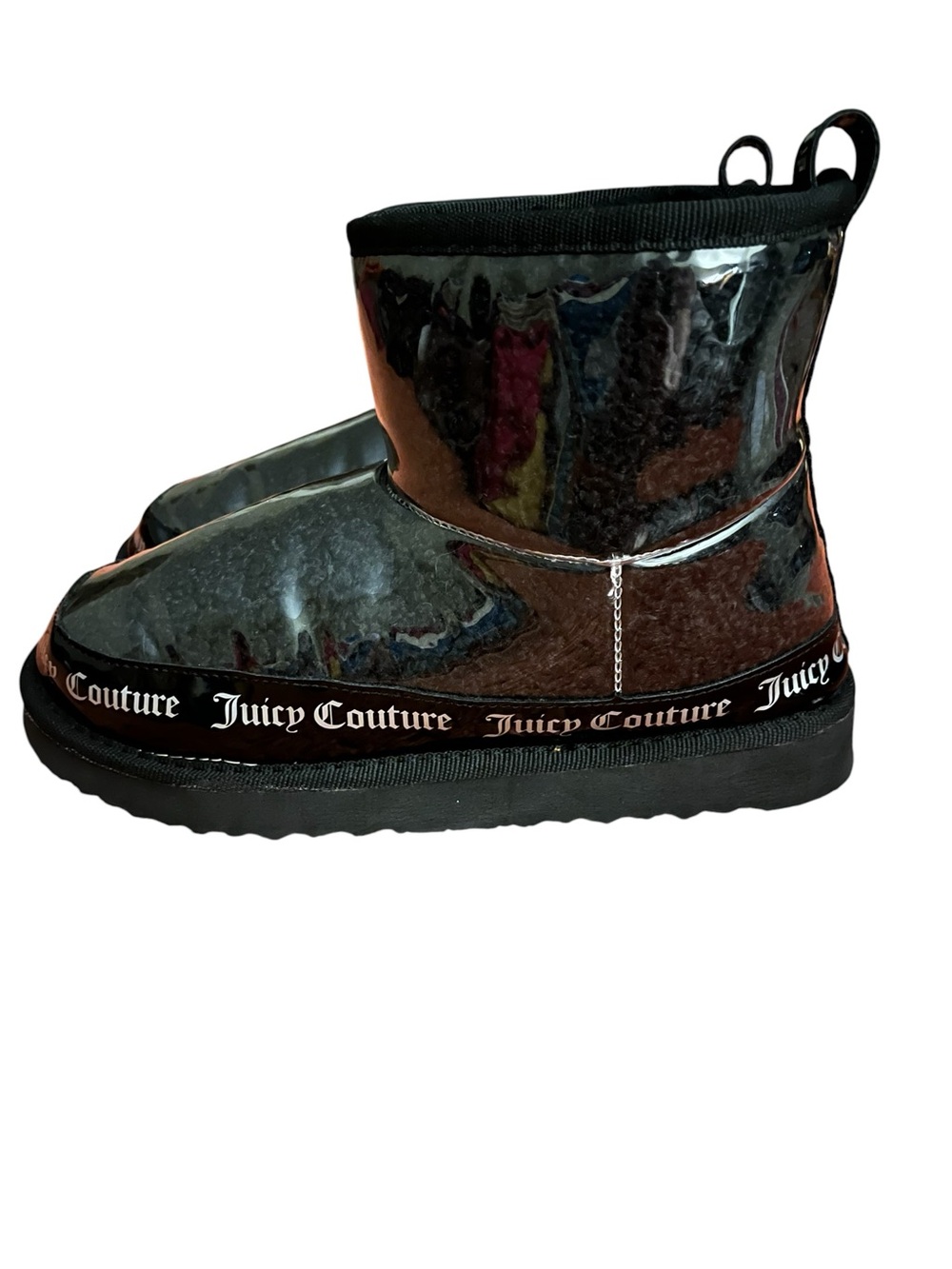 Juicy Couture Glossy Black Patent Ankle Booties. Size 7.